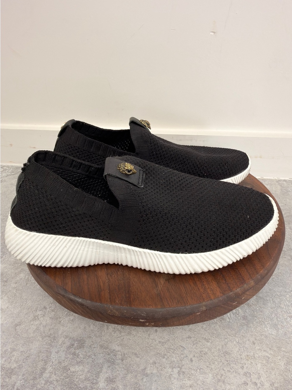 Kurt Geiger Black‎ Knit Slip-On Sneakers Eagle Head Size 38.5
